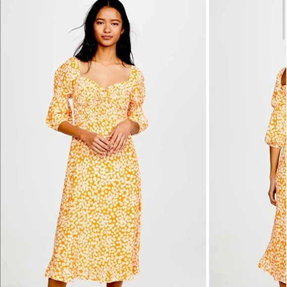 dark olive midi dress Timo Weiland Fit & Flare Midi Dress Dark Olive Printed Stretch Cotton Size 4